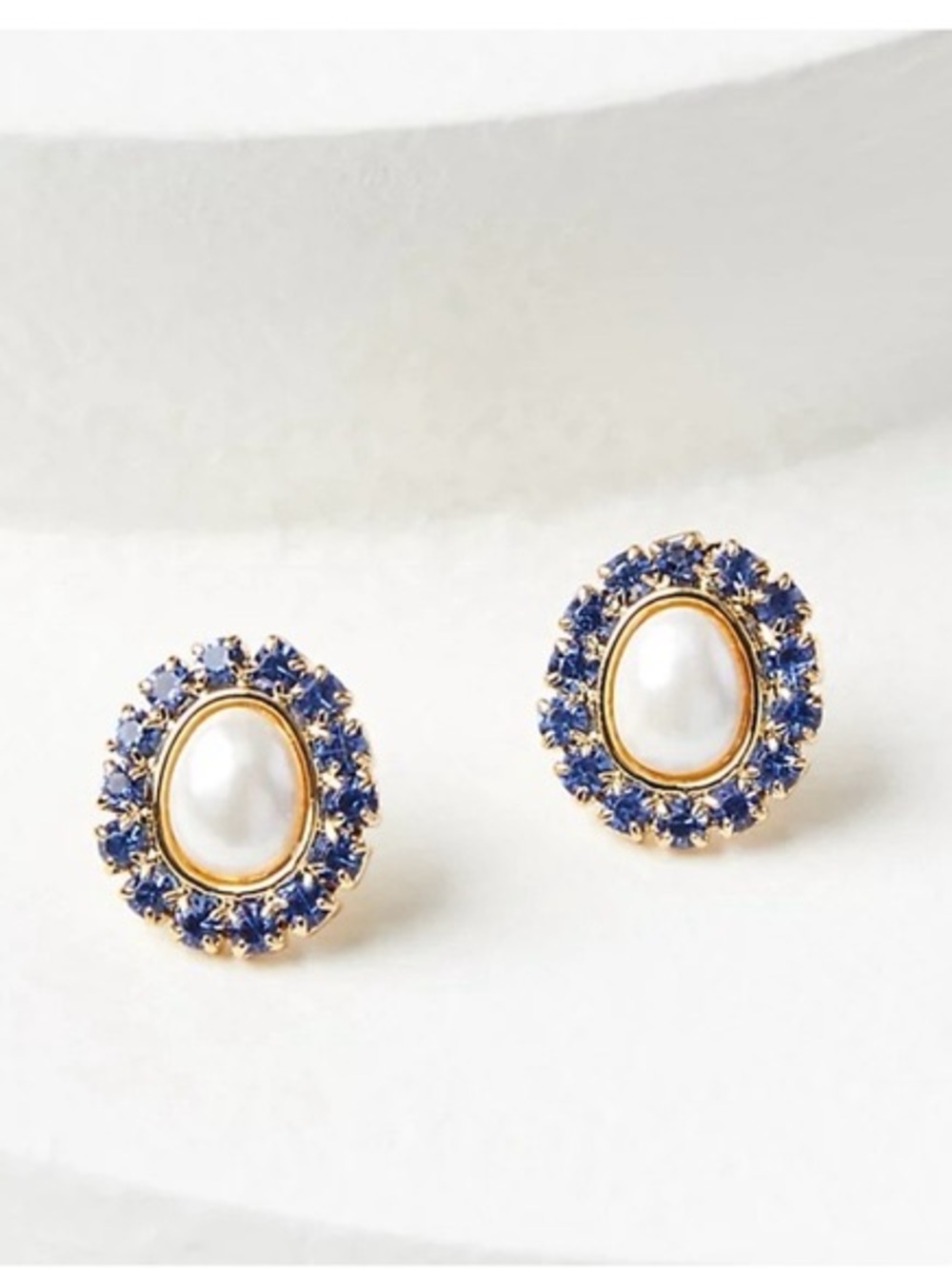 NWT  LOFT  Blue & Gold Pearlescent Halo Crystal Stud Earrings